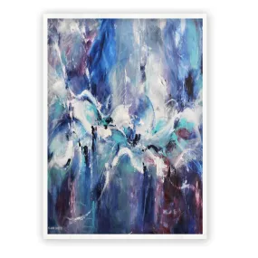 Framed vertical blue & purple abstract wall art print