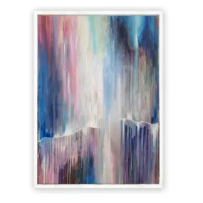 Framed vertical blue & purple abstract wall art print