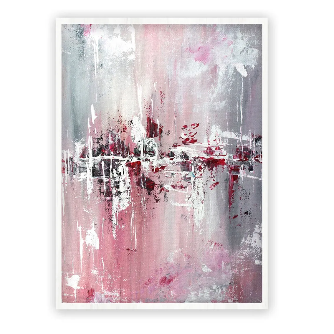 Framed vertical pink & grey abstract wall art print