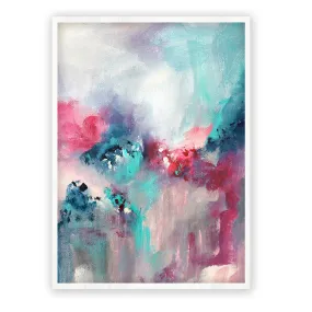 Framed vertical pink & teal abstract wall art print