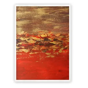 Framed vertical red & gold abstract wall art print