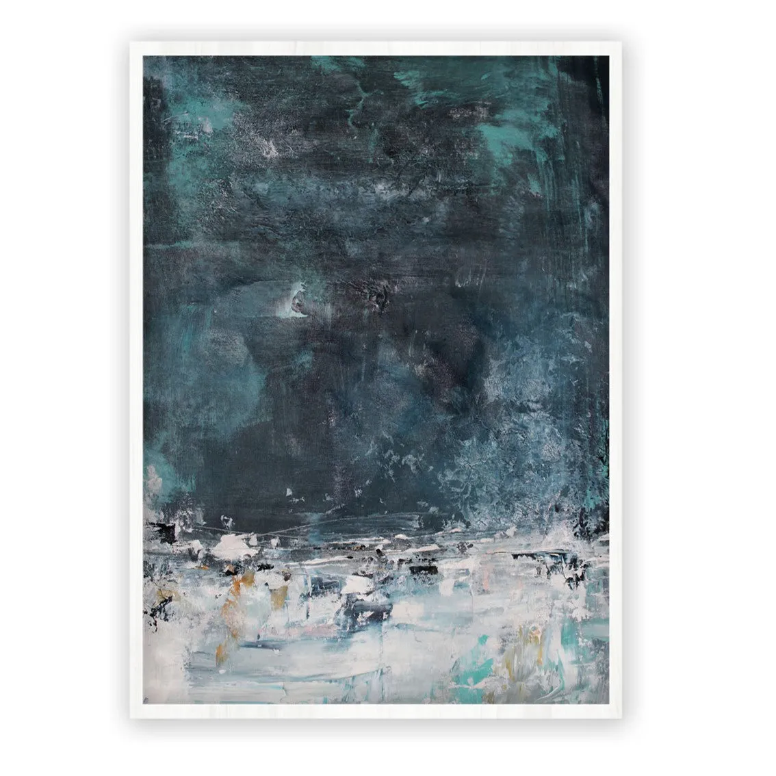 Framed vertical smoky blue & white abstract wall art print