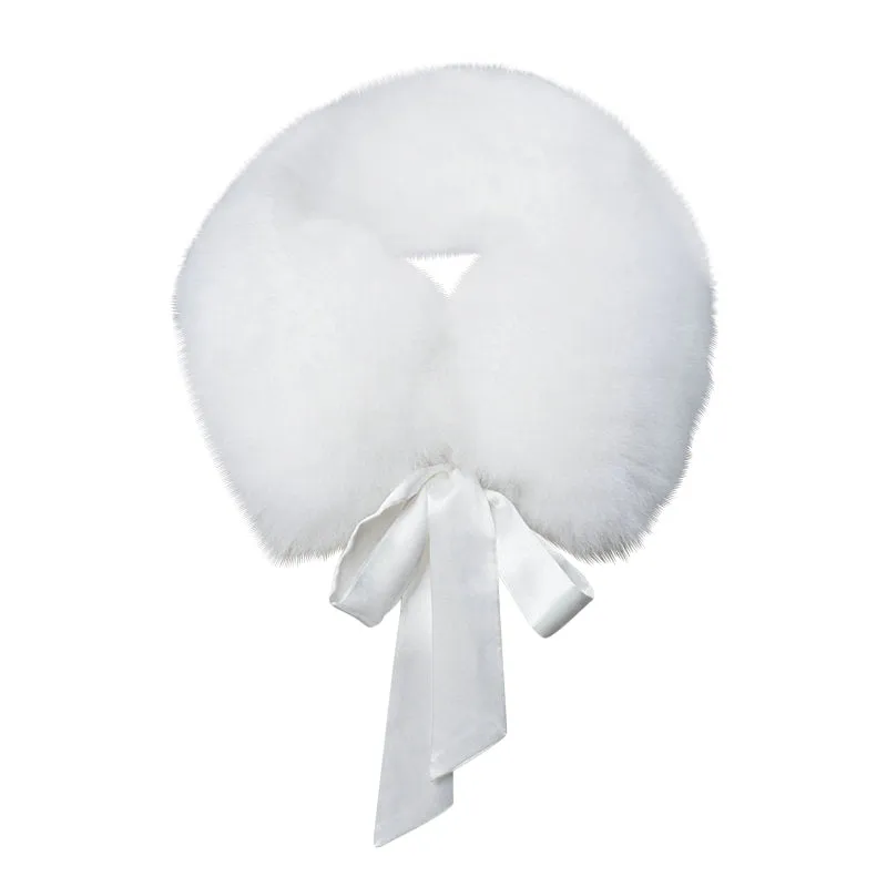 Fur trim collar with satin bow detail