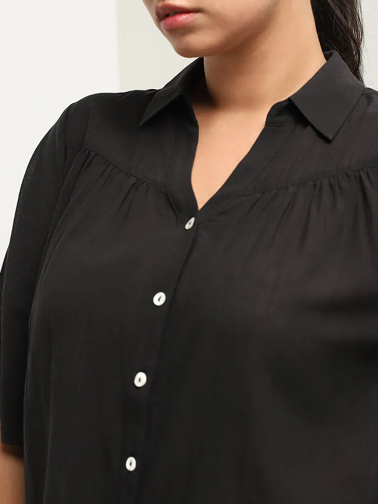 Gia Black Cotton Blend Solid Shirt