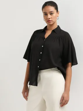 Gia Black Cotton Blend Solid Shirt