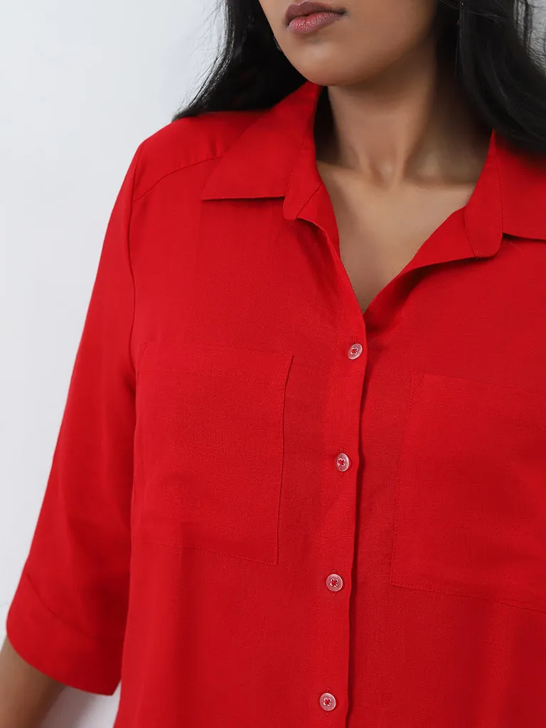 Gia Red Solid Cotton Shirt