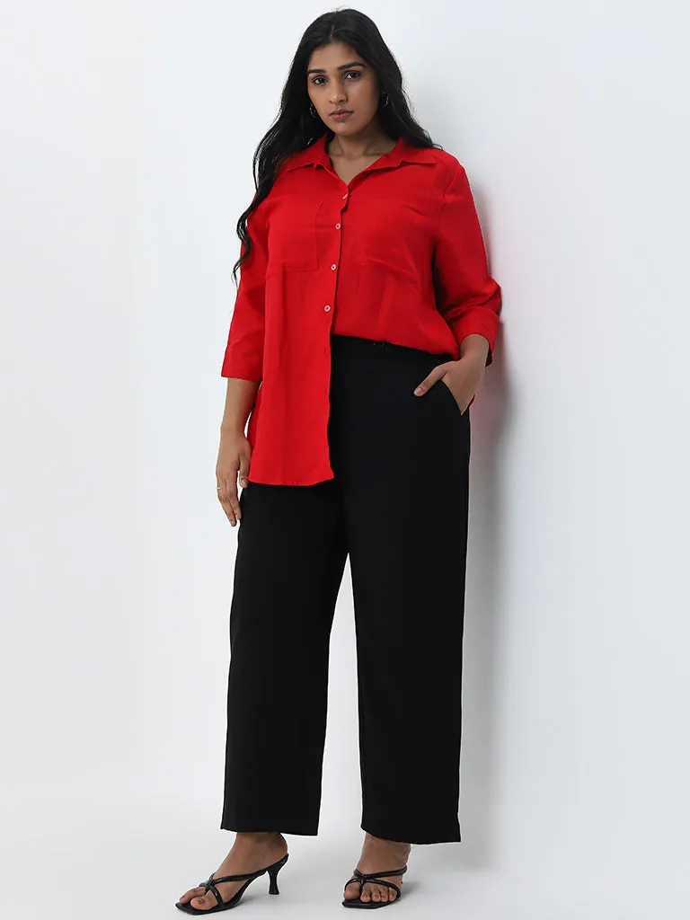 Gia Red Solid Cotton Shirt