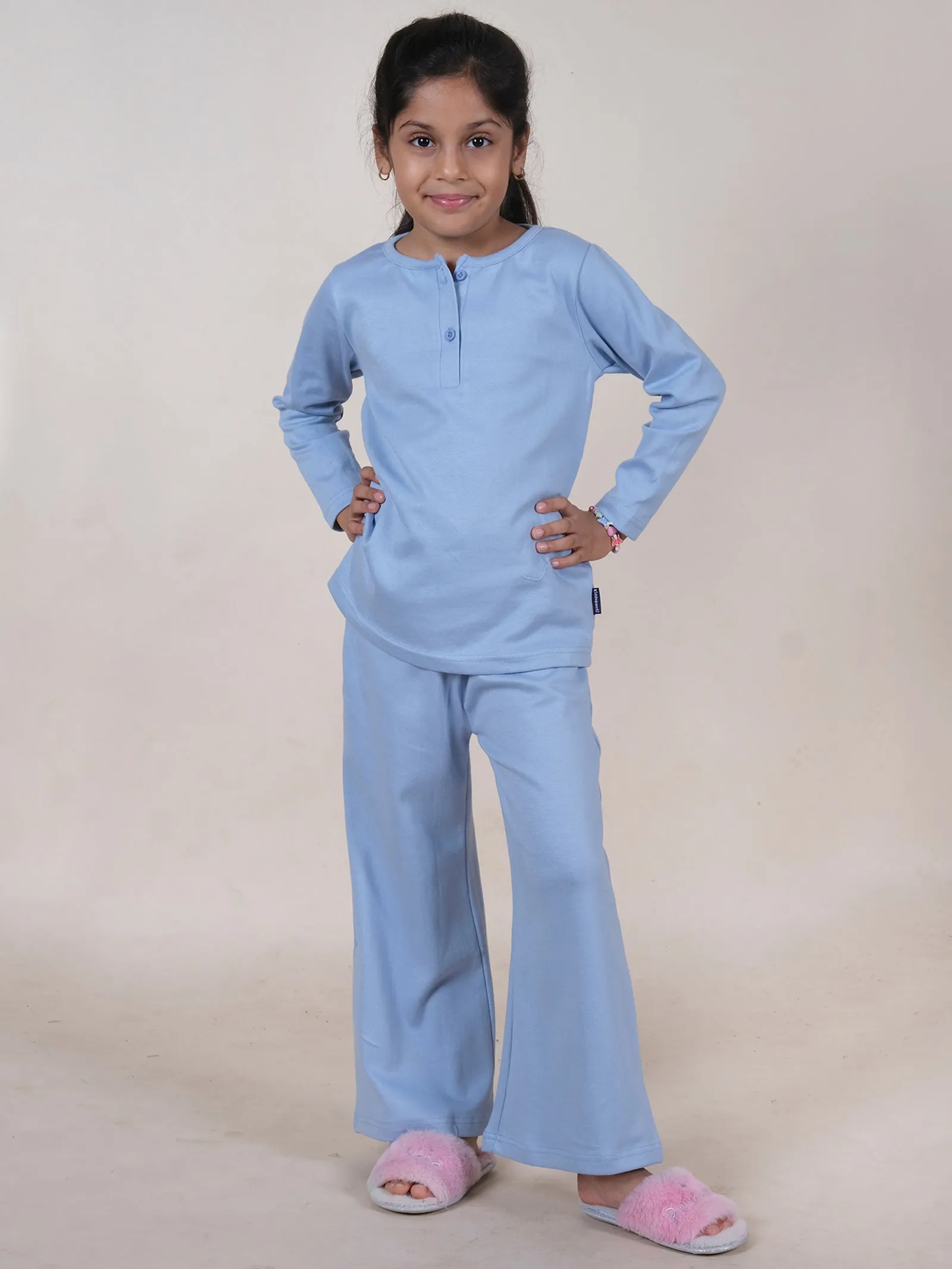 Girls Cotton Knit Solid Coordinating Night Suit