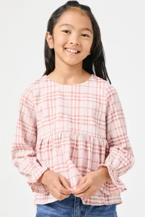 Girls Long Sleeve Plaid Peplum Top