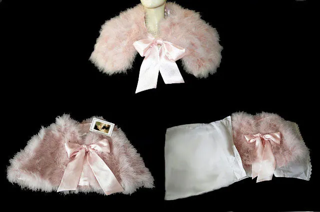 GORGEOUS MARABOU & SATIN STOLE OR BED JACKET IN TICKLE ME PINK PLUS A BONUS OF A LACE-TRIMMED DUST COVER STORAGE BAG - WOULD MAKE A WONDERFUL GIFT