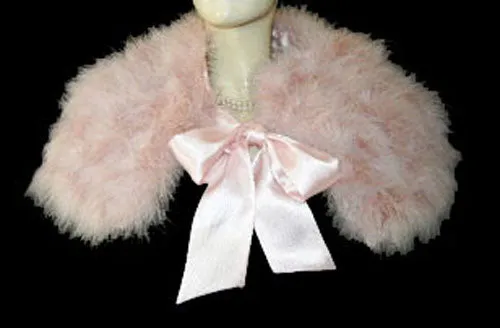 GORGEOUS MARABOU & SATIN STOLE OR BED JACKET IN TICKLE ME PINK PLUS A BONUS OF A LACE-TRIMMED DUST COVER STORAGE BAG - WOULD MAKE A WONDERFUL GIFT