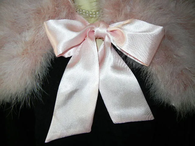 GORGEOUS MARABOU & SATIN STOLE OR BED JACKET IN TICKLE ME PINK PLUS A BONUS OF A LACE-TRIMMED DUST COVER STORAGE BAG - WOULD MAKE A WONDERFUL GIFT