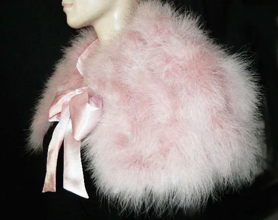 GORGEOUS MARABOU & SATIN STOLE OR BED JACKET IN TICKLE ME PINK PLUS A BONUS OF A LACE-TRIMMED DUST COVER STORAGE BAG - WOULD MAKE A WONDERFUL GIFT