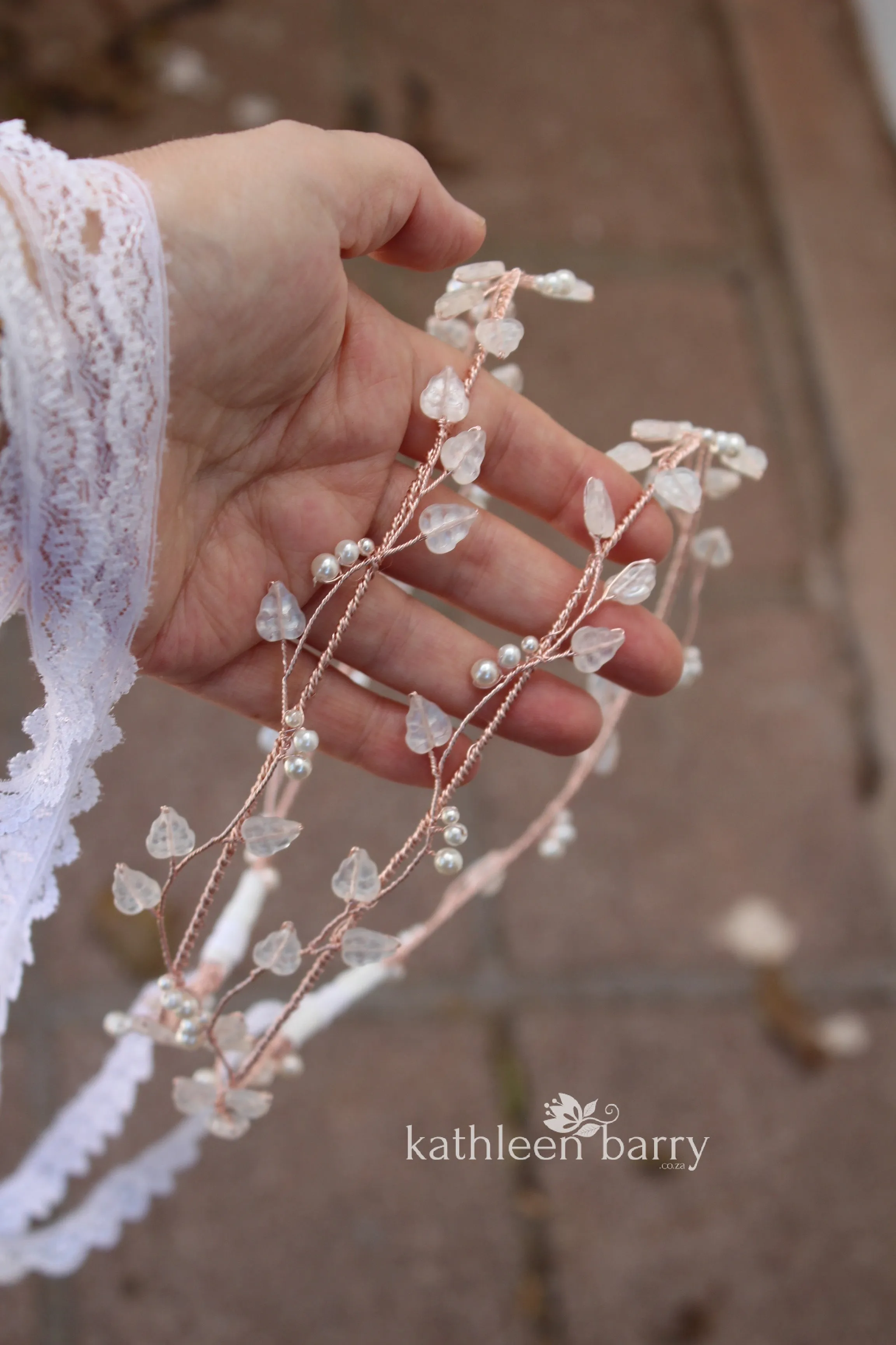 Greek Orthodox Stefana wedding circlet crown set - leaves and pearls (set of two)