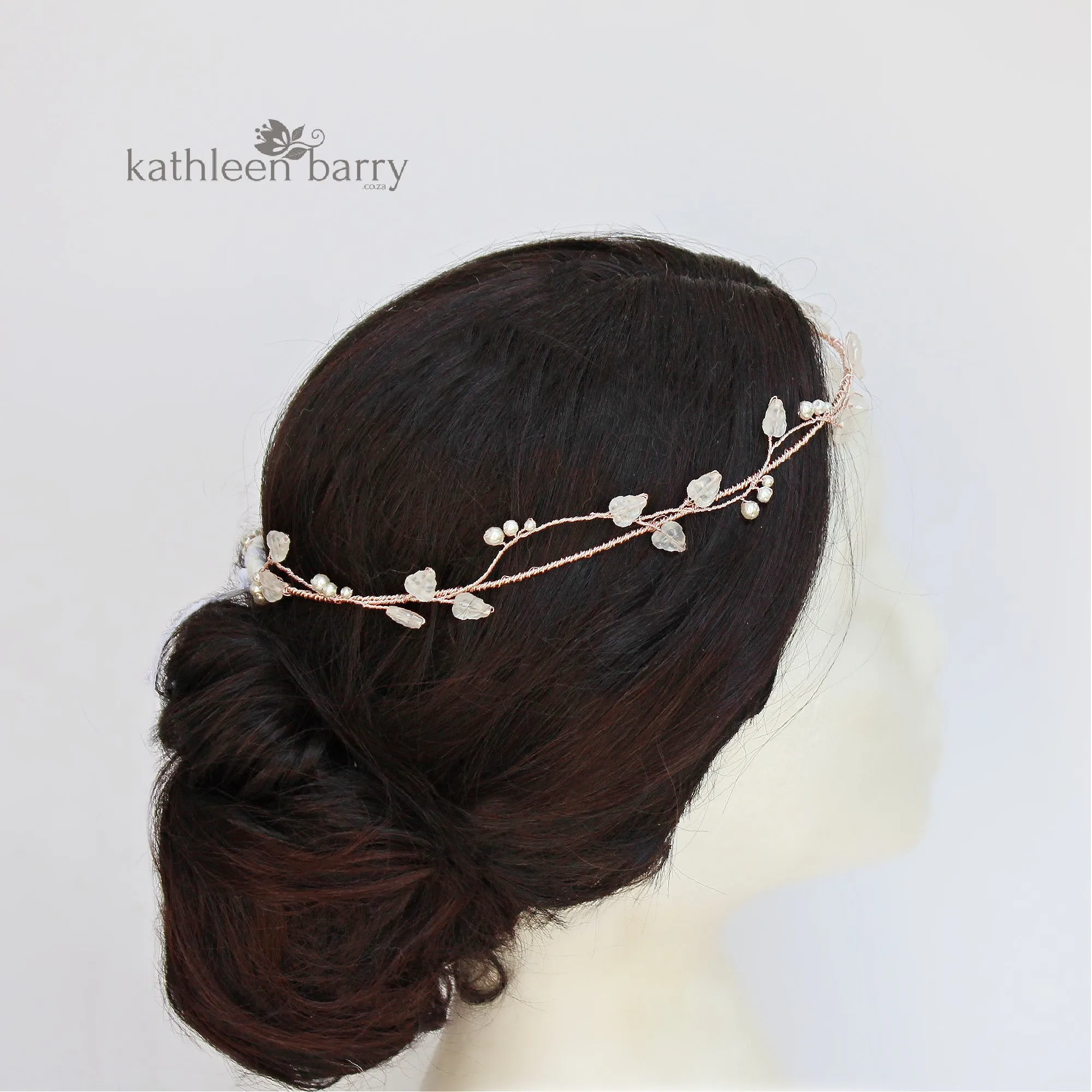 Greek Orthodox Stefana wedding circlet crown set - leaves and pearls (set of two)