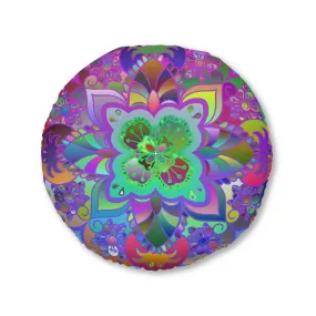 Hand Drawn Mandala Floor Cushion - Colorful Art on Light Blue Background