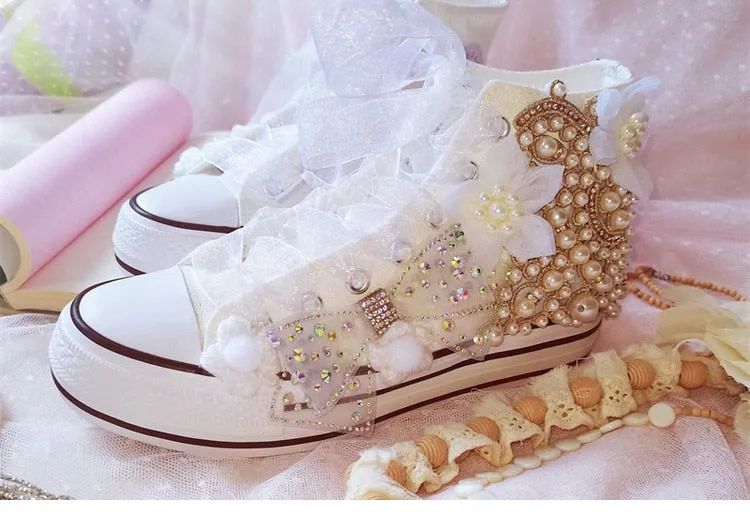 Hand-made Bowknot Pearl Flower Wedding Party Sneakers