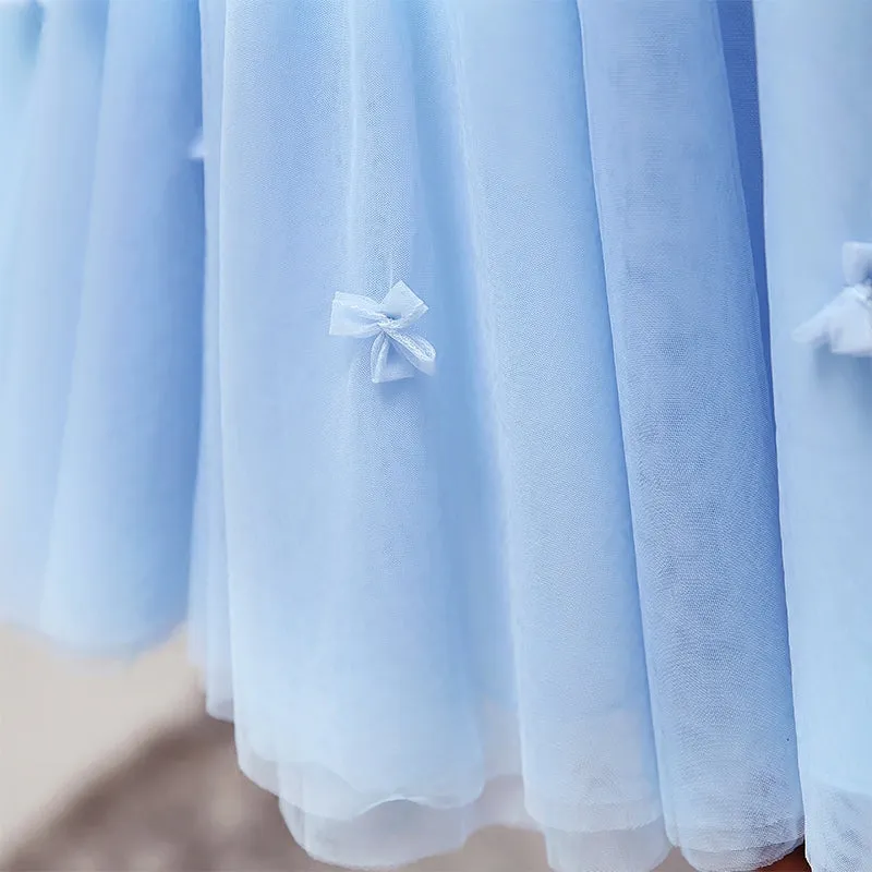 Handmade Bow Light Blue Homecoming Dress, Tulle Graduation Dress OM9689