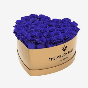 Heart Gold Box | Royal Blue Roses