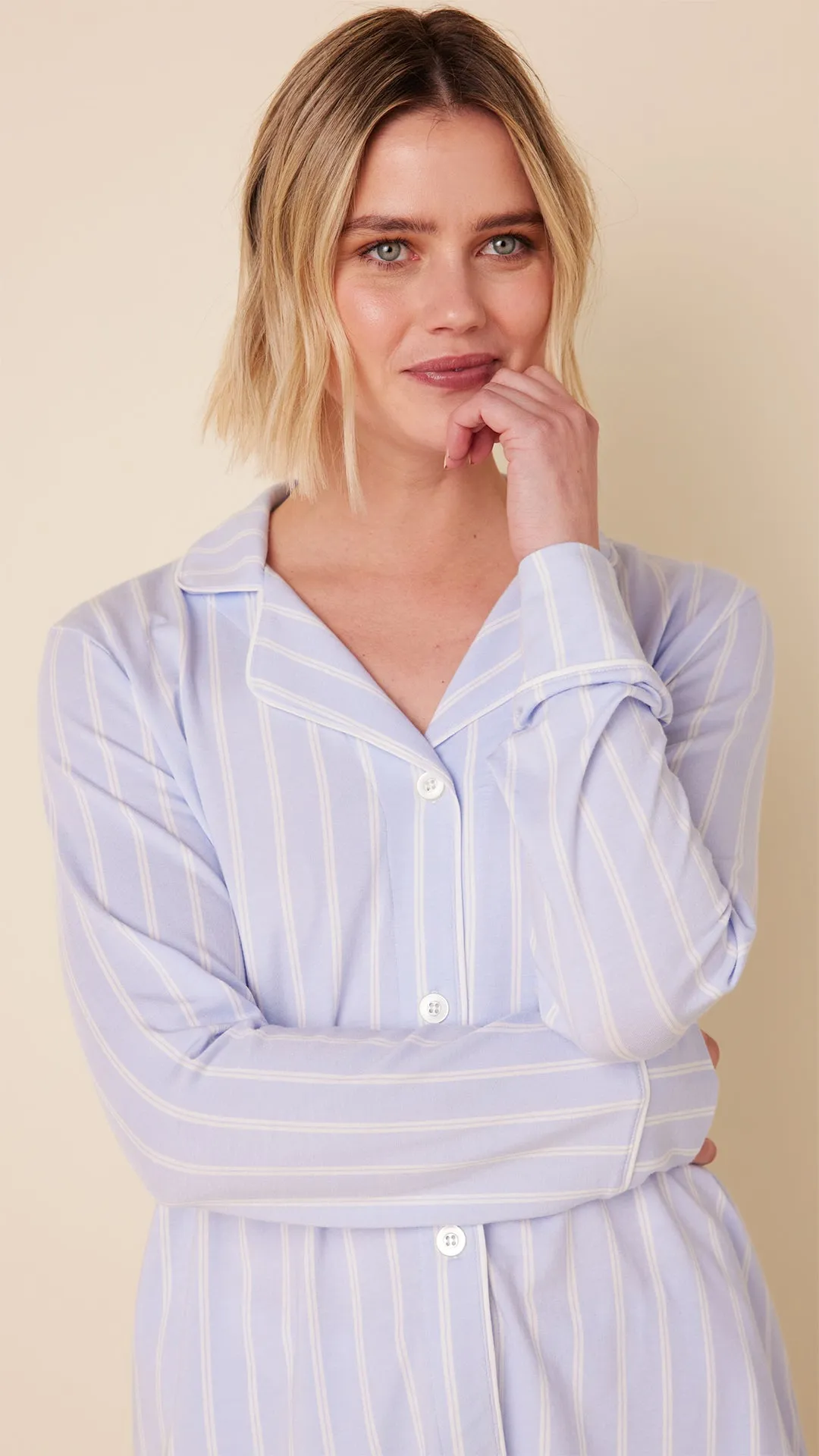 Heritage Stripe Pima Knit Long-Sleeved Pajama - Blue