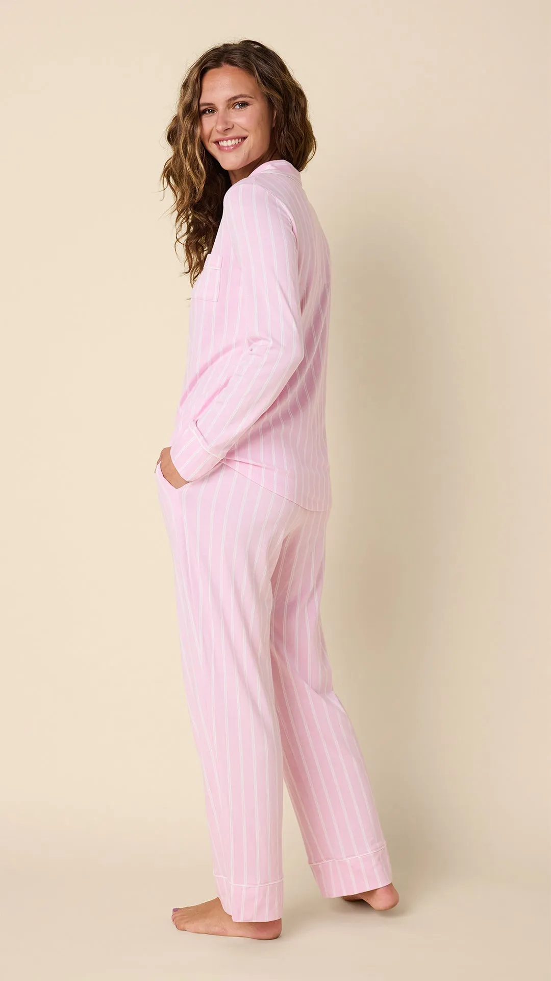 Heritage Stripe Pima Knit Long-Sleeved Pajama - Pink