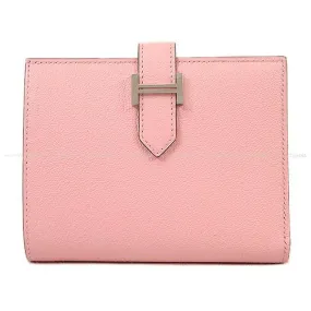 HERMES Bi-fold wallet Bearn Compact Rose Sakura Chevre Myzore Silver HW Stamp U[BRAND NEW][Authentic]