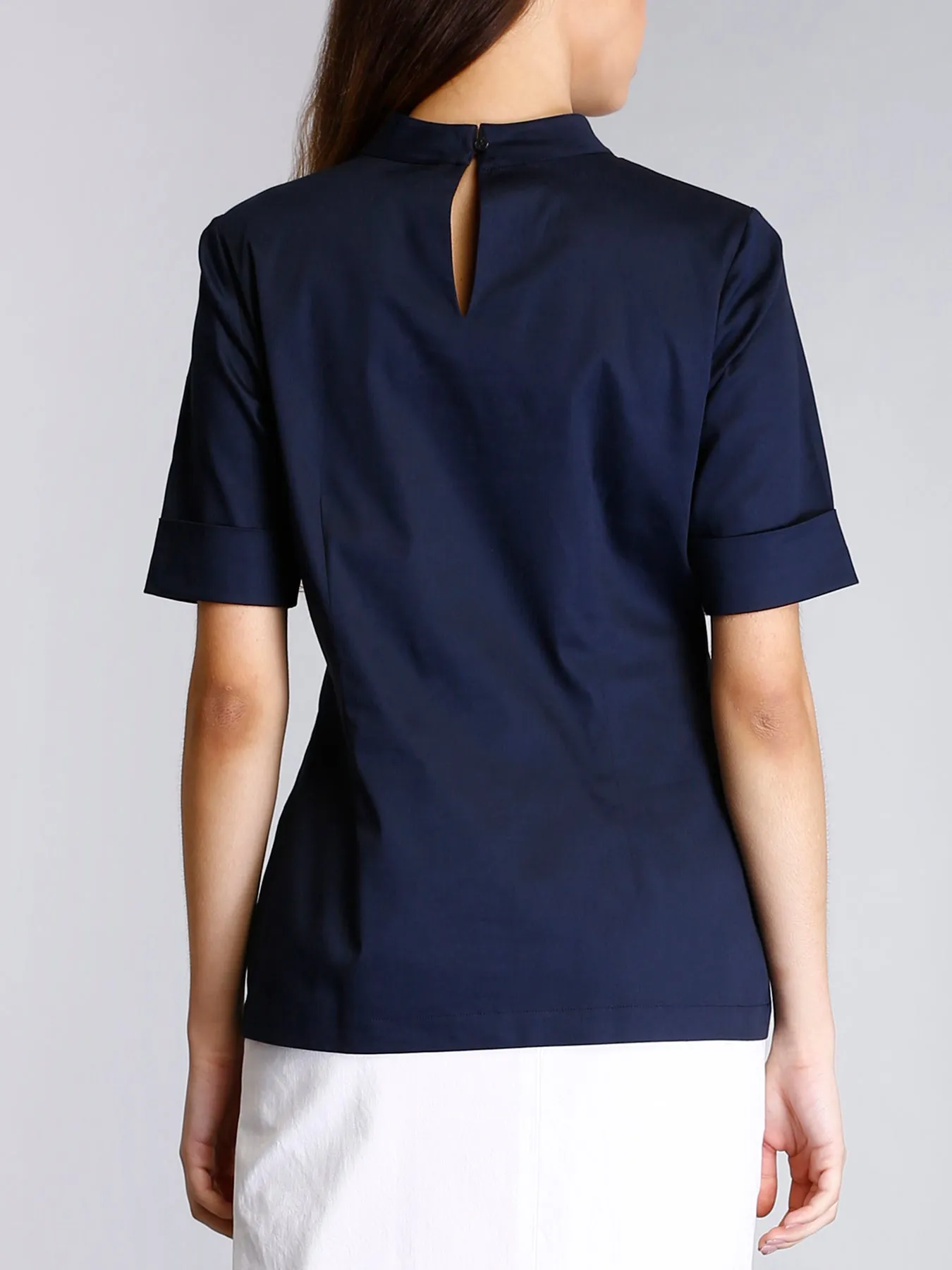 High Neck Fold Detail Top - Navy