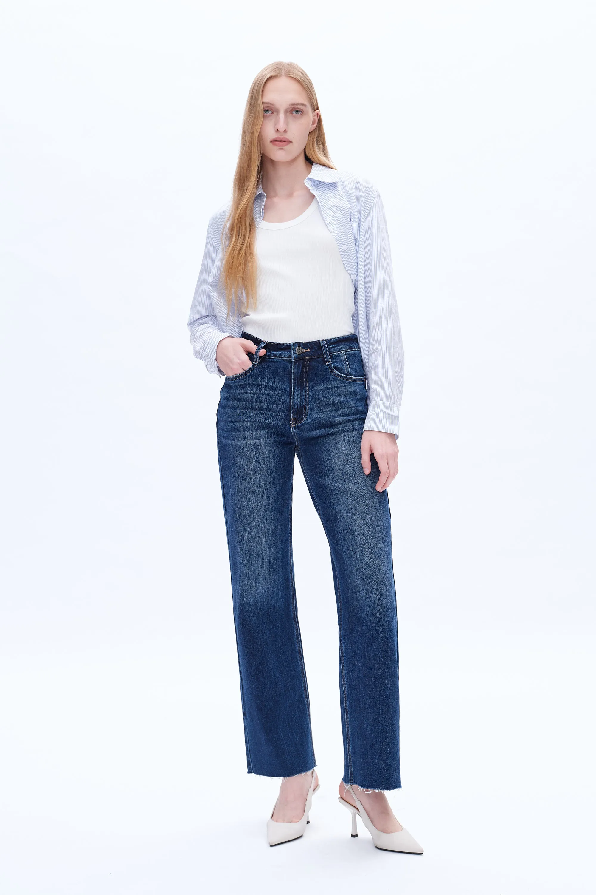 HIGH RISE WIDE LEG JEANS BYW8066 SAPPHIRE