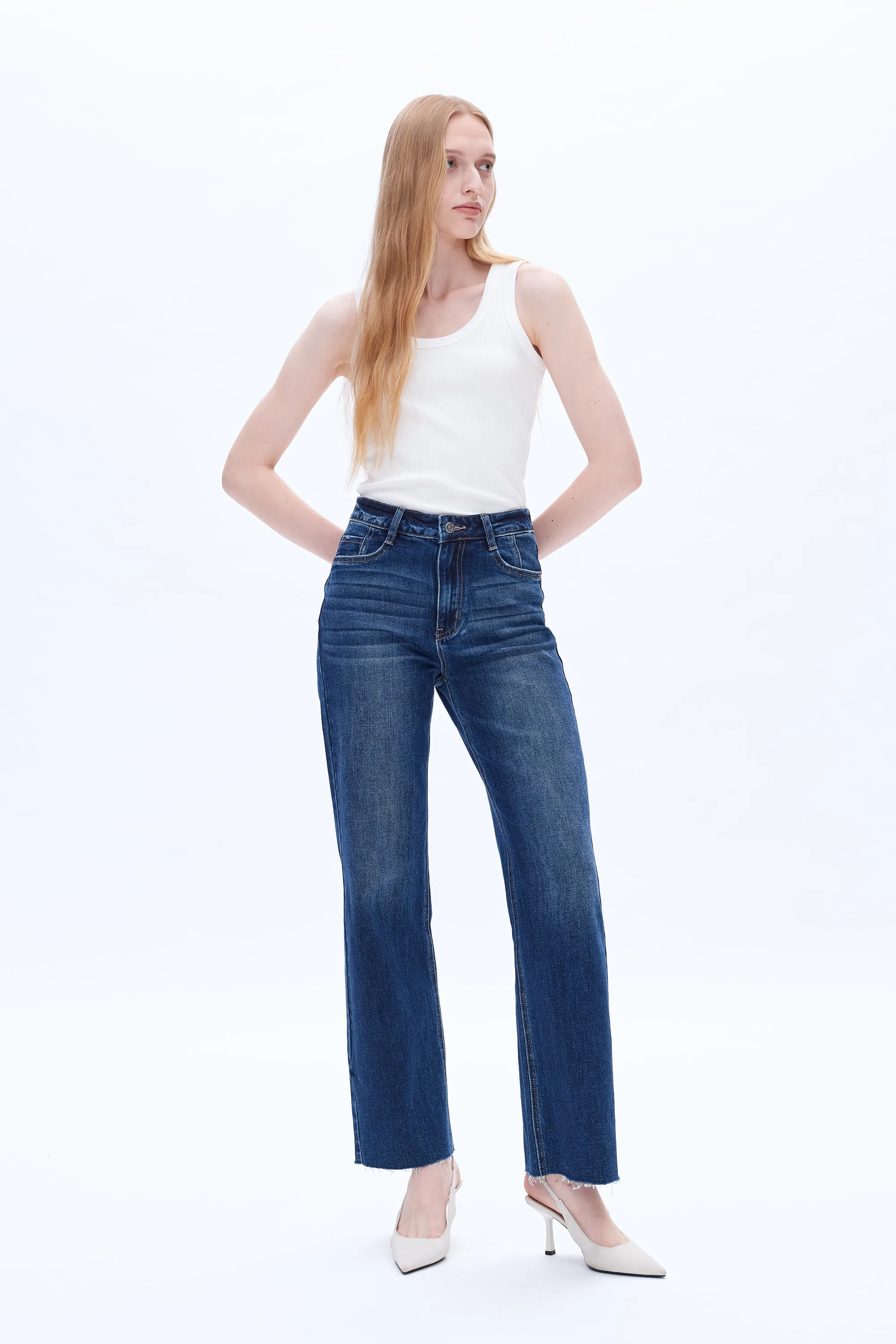 HIGH RISE WIDE LEG JEANS BYW8066 SAPPHIRE