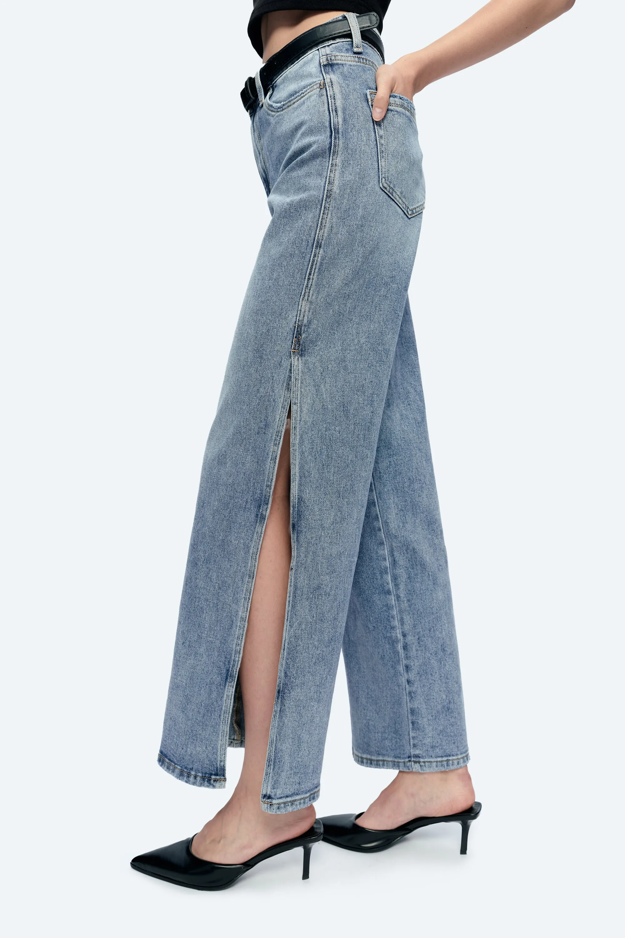 HIGH RISE WIDE LEG JEANS WITH SLIT BYW8037 SUMMER