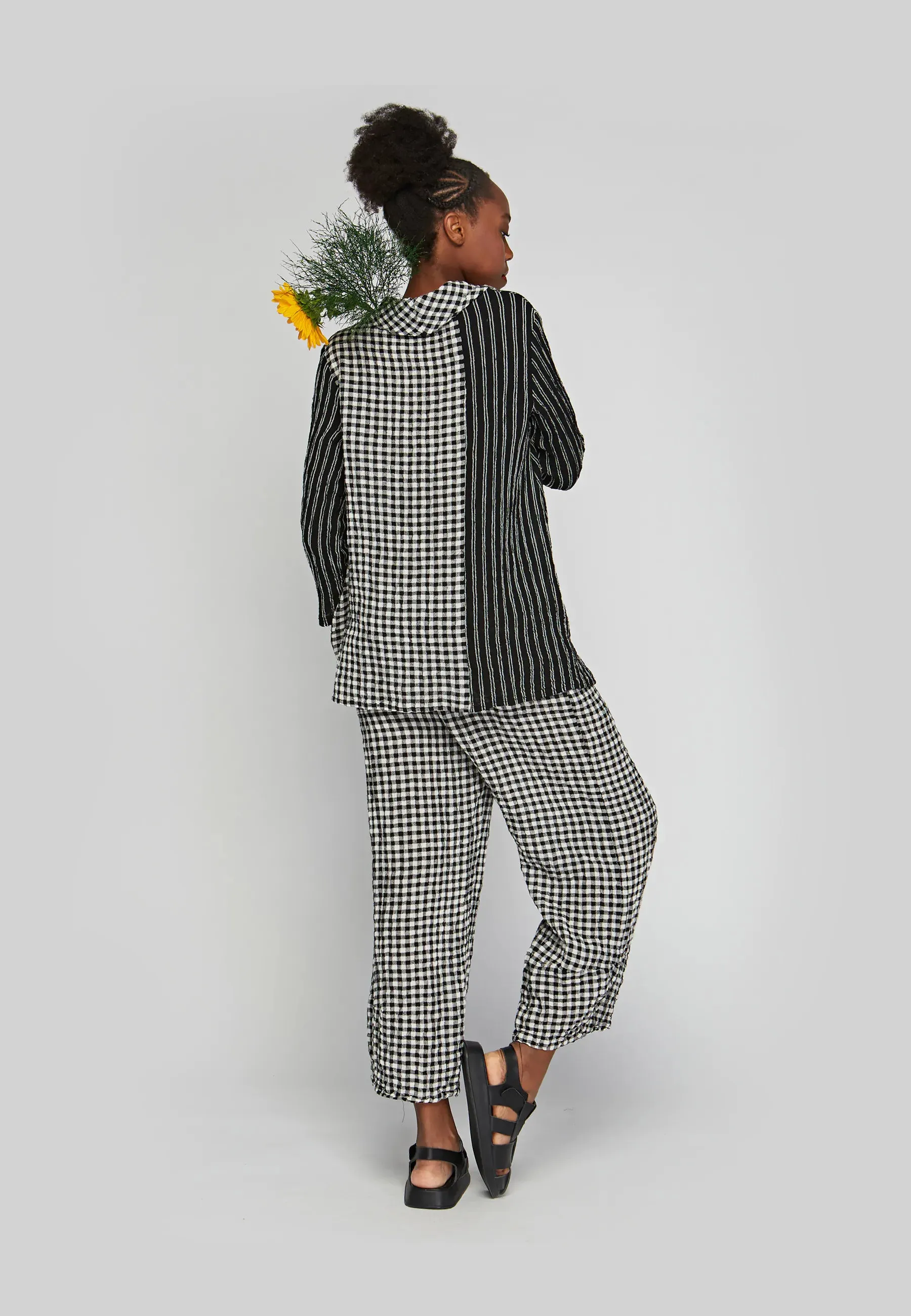 ILLUSTRA Checkered and striped blended, gauze linen blouse