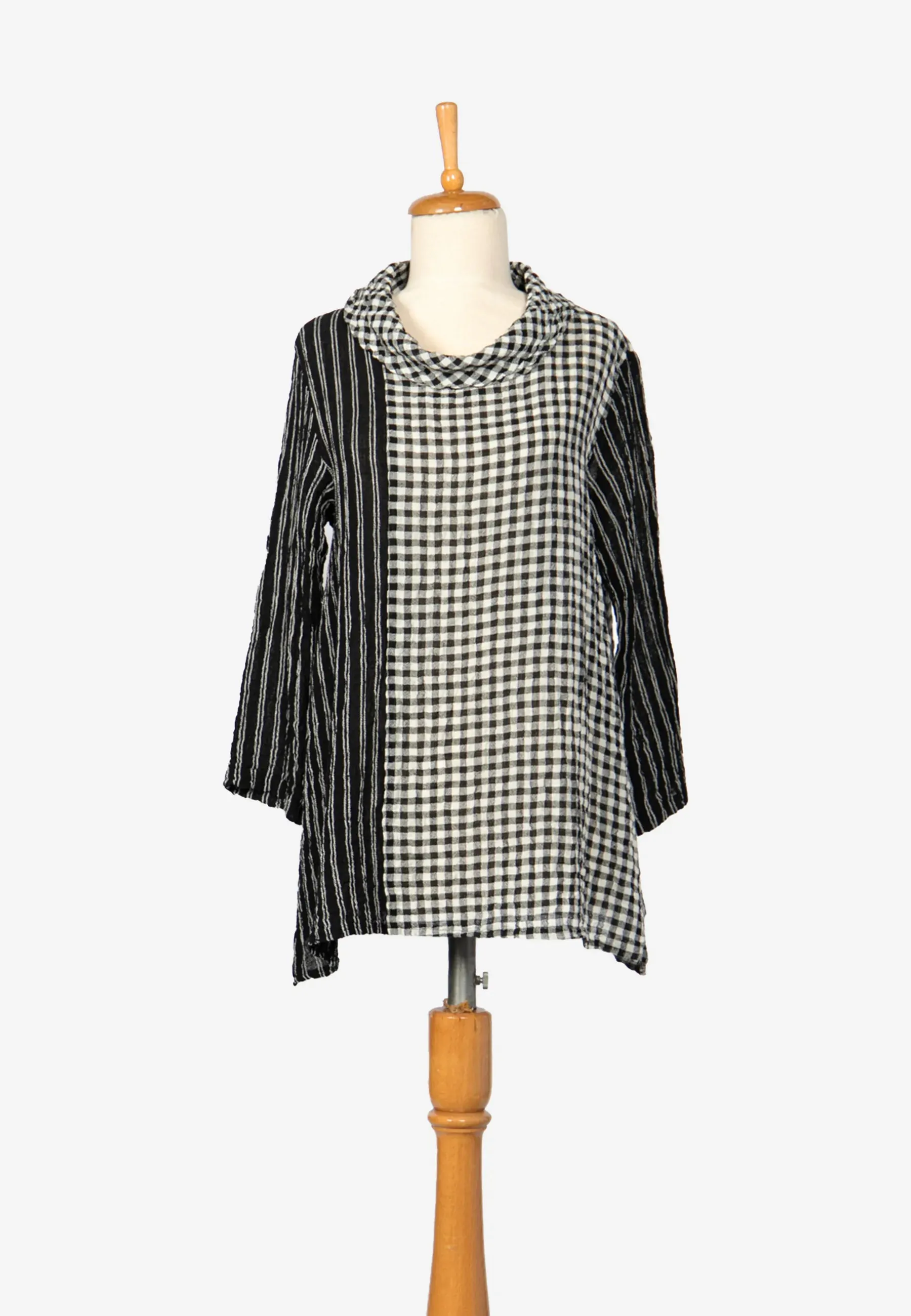 ILLUSTRA Checkered and striped blended, gauze linen blouse