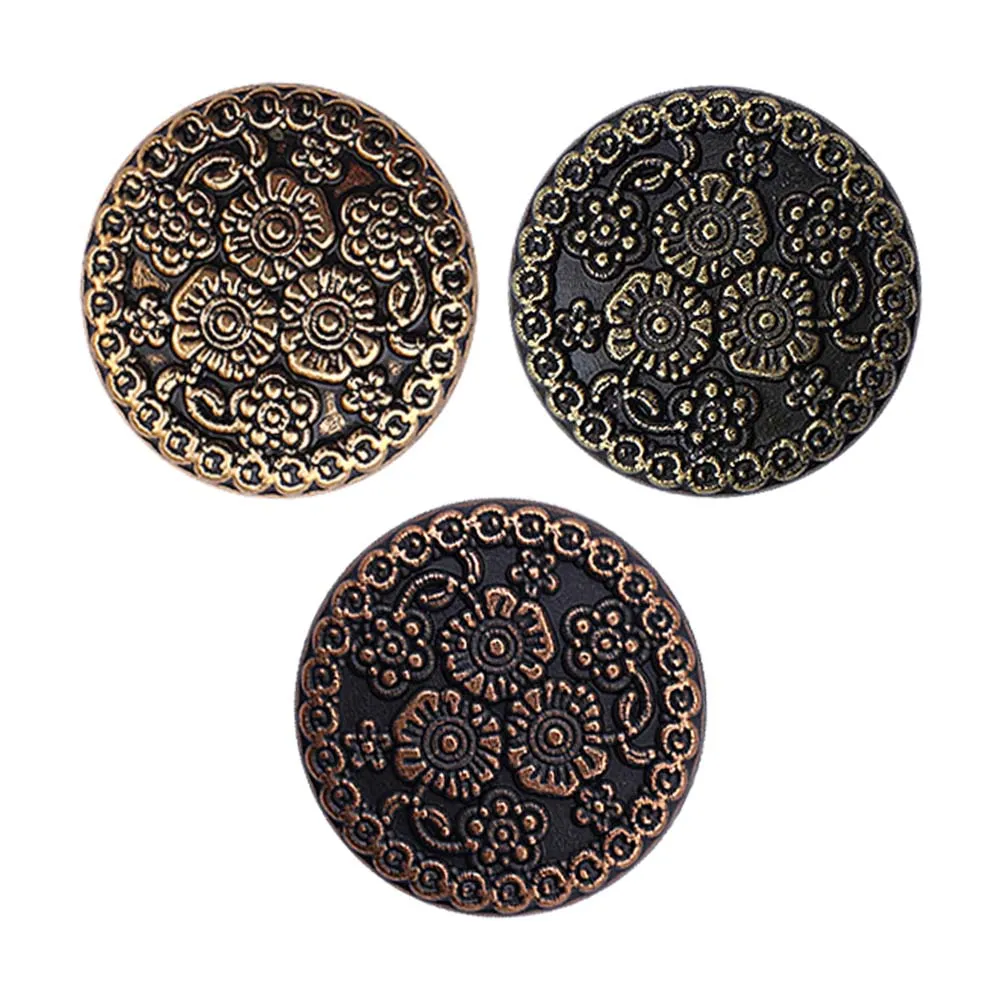 Intricate Flower Design Antique Finish Metal Buttons for Sherwani