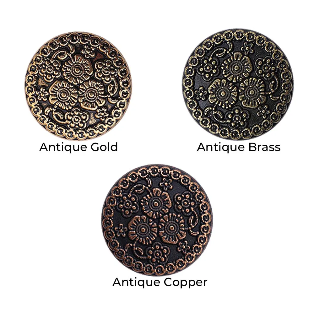 Intricate Flower Design Antique Finish Metal Buttons for Sherwani