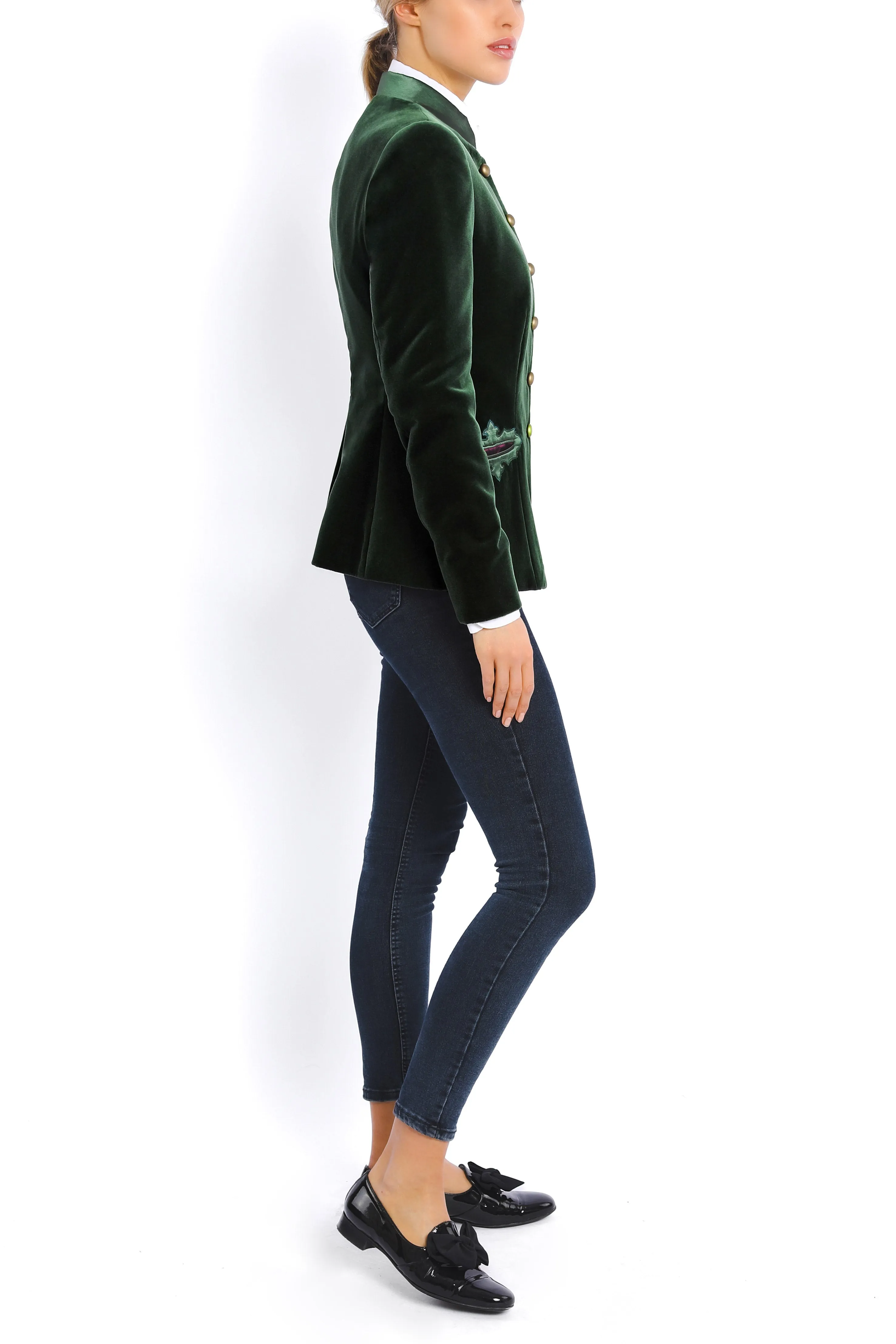 Jacket from velvet in avocado green with silk