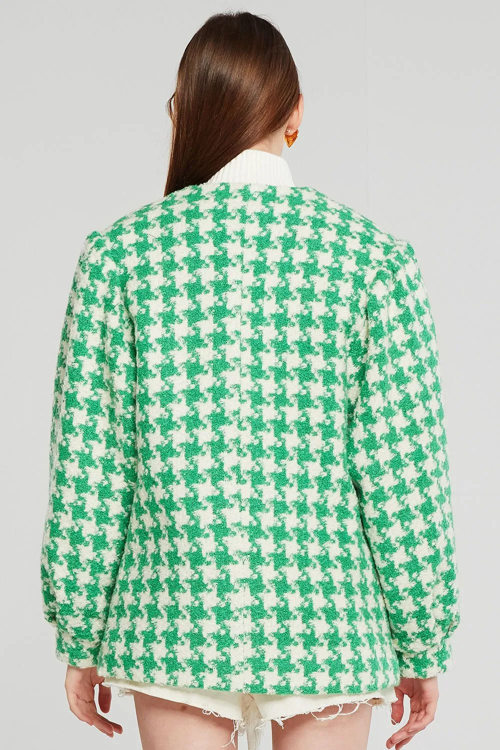 Jamie Oversized Collarless Houndstooth Blazer