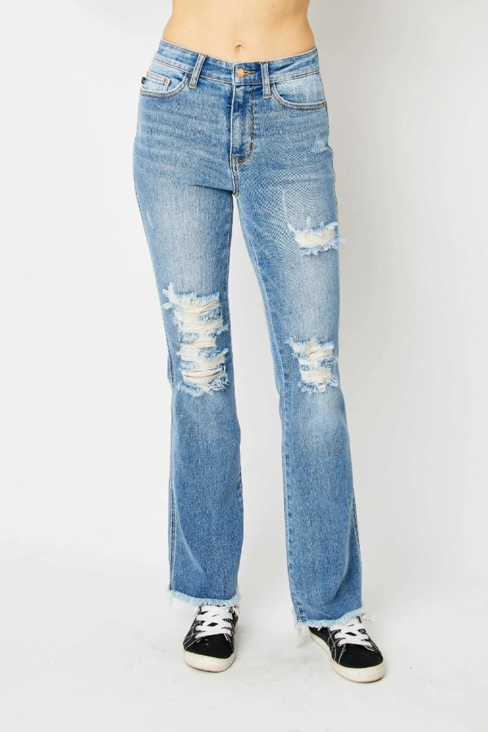 Judy Blue High Waist Destroy Fray Hem Bootcut Jeans