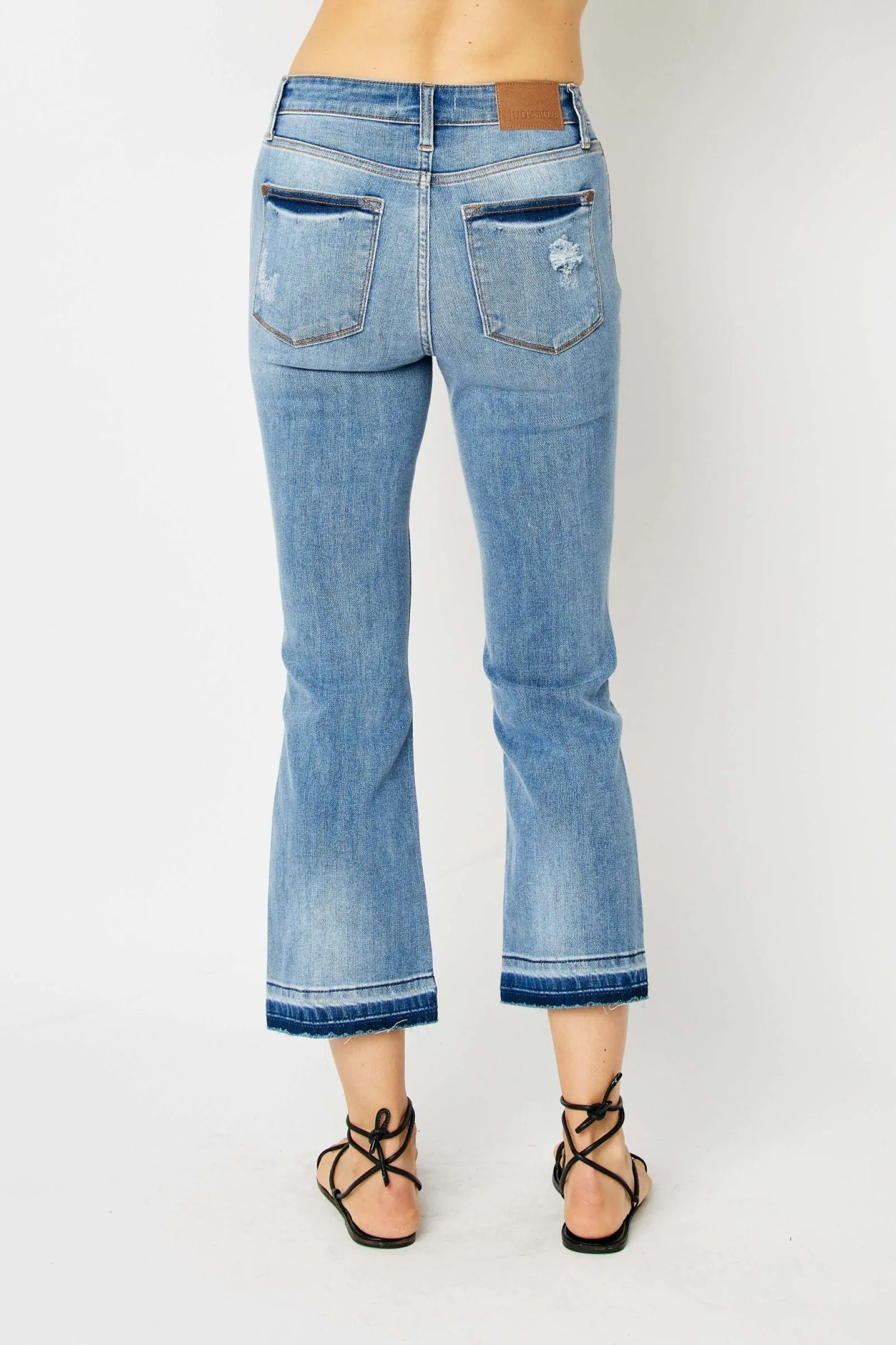 Judy Blue Mid Rise Release Hem Cropped Bootcut Jeans