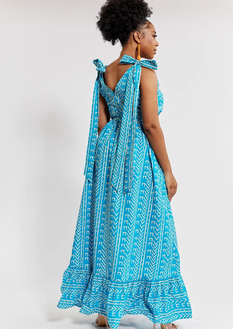 Kulale Women's African Print Maxi Dress (Sky Blue Mudcloth) - Clearance