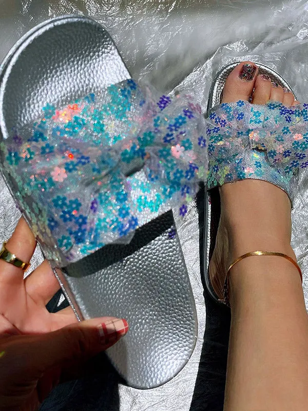 Lace Sequins Bowknot Slippers