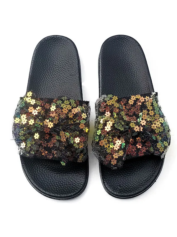 Lace Sequins Bowknot Slippers