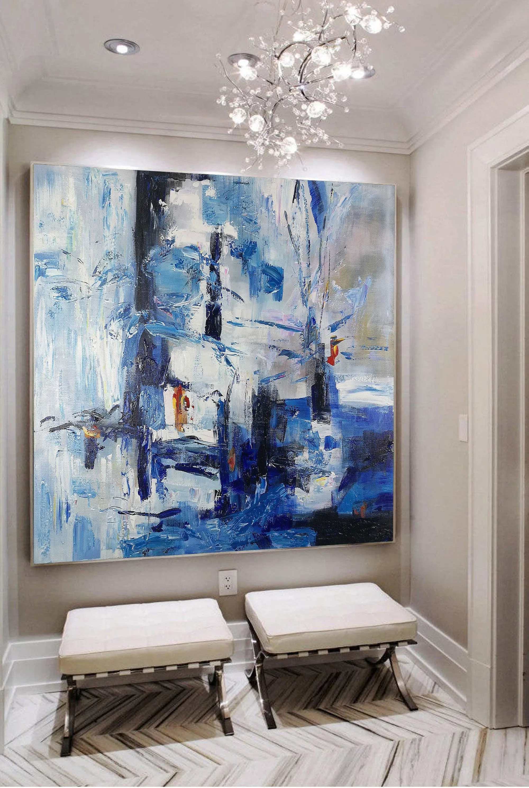 Large Blue White Abstract Painting Bedroom Art Paintings Dp115