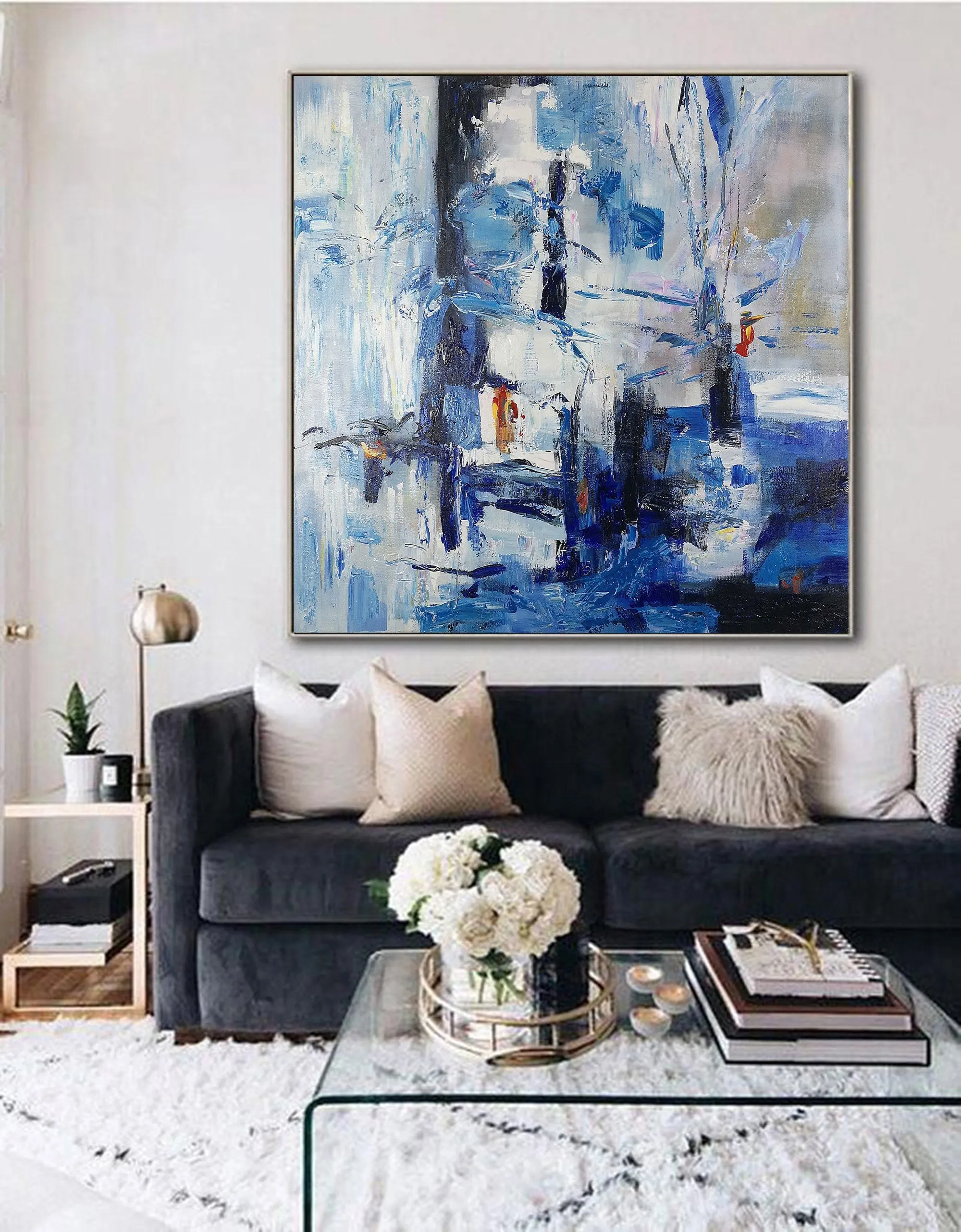 Large Blue White Abstract Painting Bedroom Art Paintings Dp115