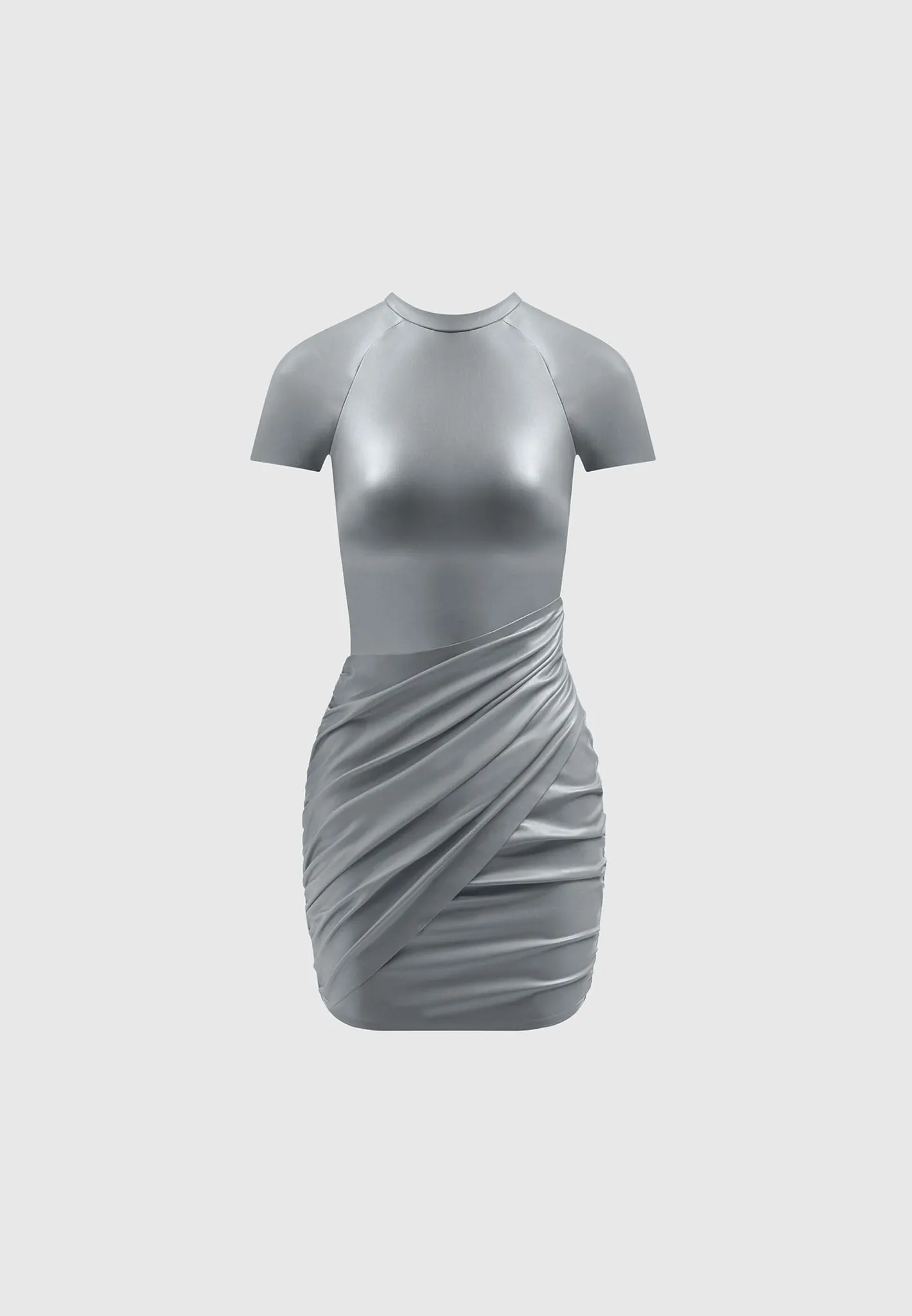 Leather Gathered Dress - Grey