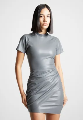 Leather Gathered Dress - Grey