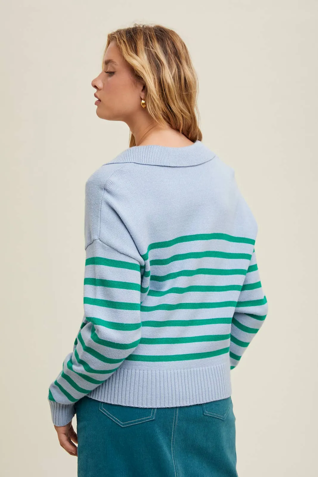 Lennon Striped Relaxed Crop Collared Sweater