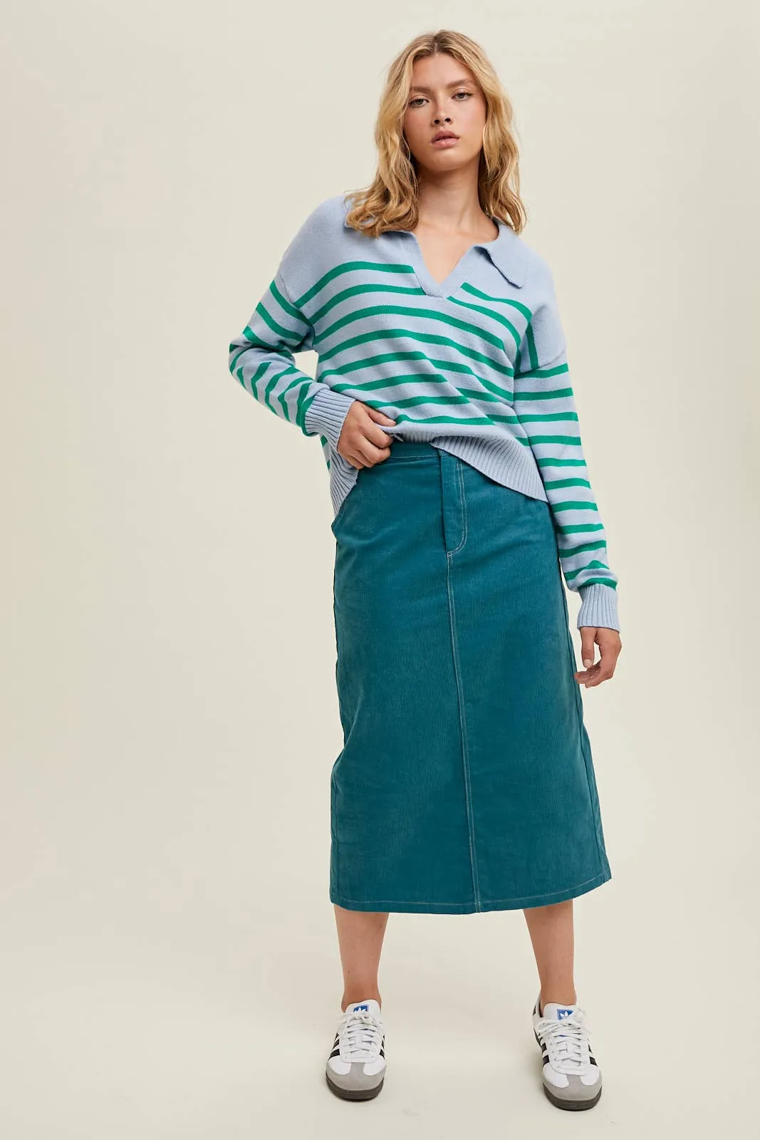 Lennon Striped Relaxed Crop Collared Sweater