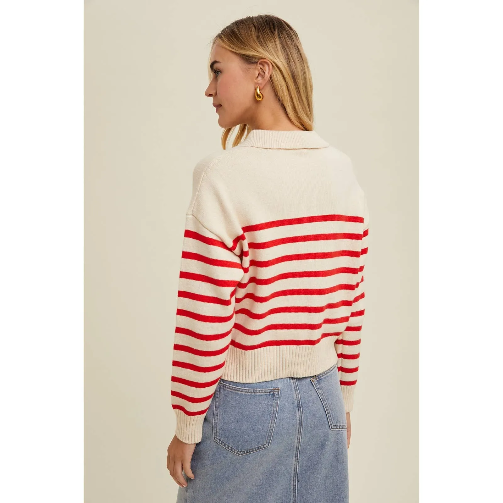 Lennon Striped Relaxed Crop Collared Sweater