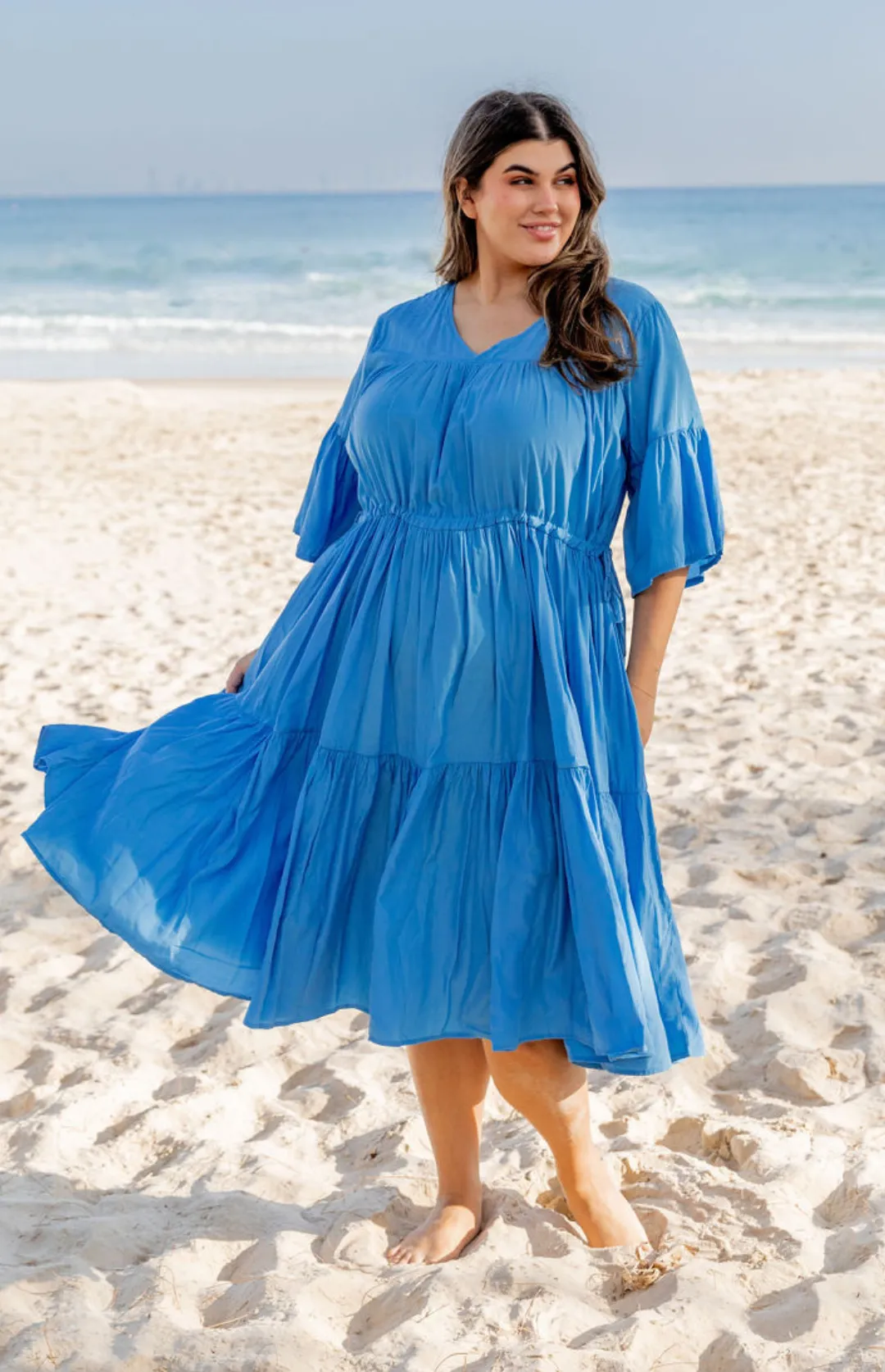 Lillie Dress in Aqua Blue by Worthier