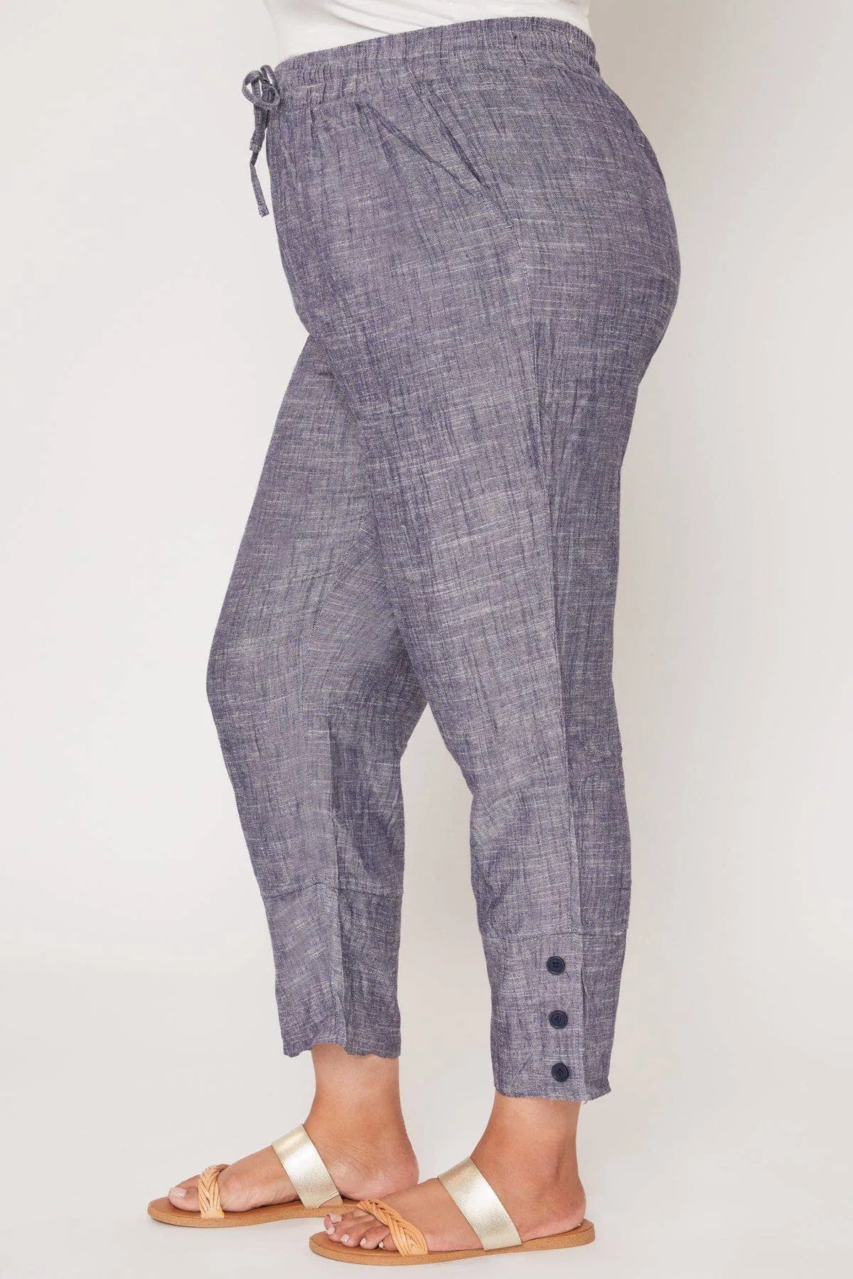 Linen Button Hem Flood Pants (Missy Plus Size)